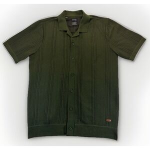 Buffalo David Bitton Sweater Shirt Men's L Cable Knit Button Up S/S Olive